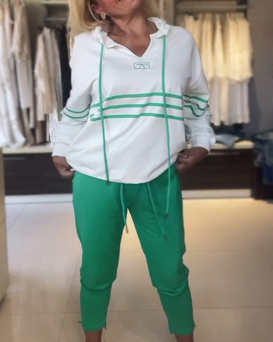 Casual hooded sweatshirt set met gestreepte print