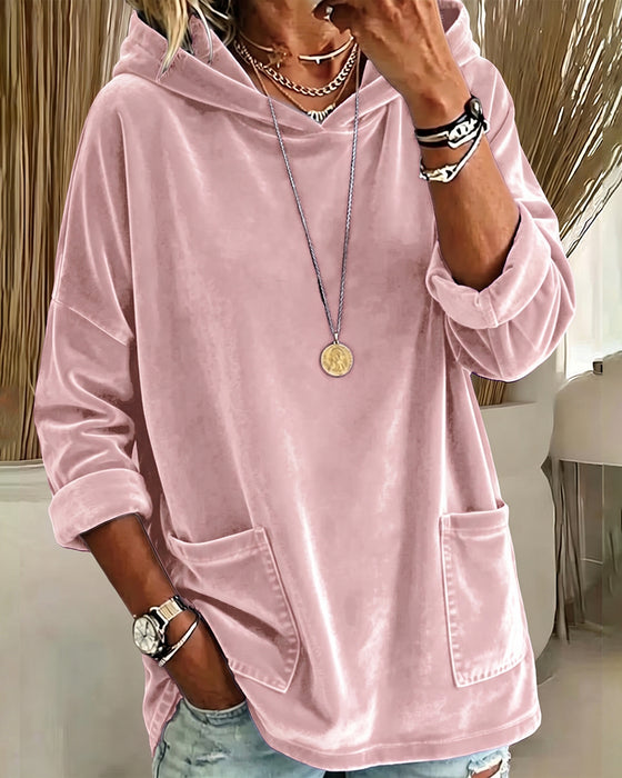 Sweatshirt Effen Kleur Zak Met Capuchon