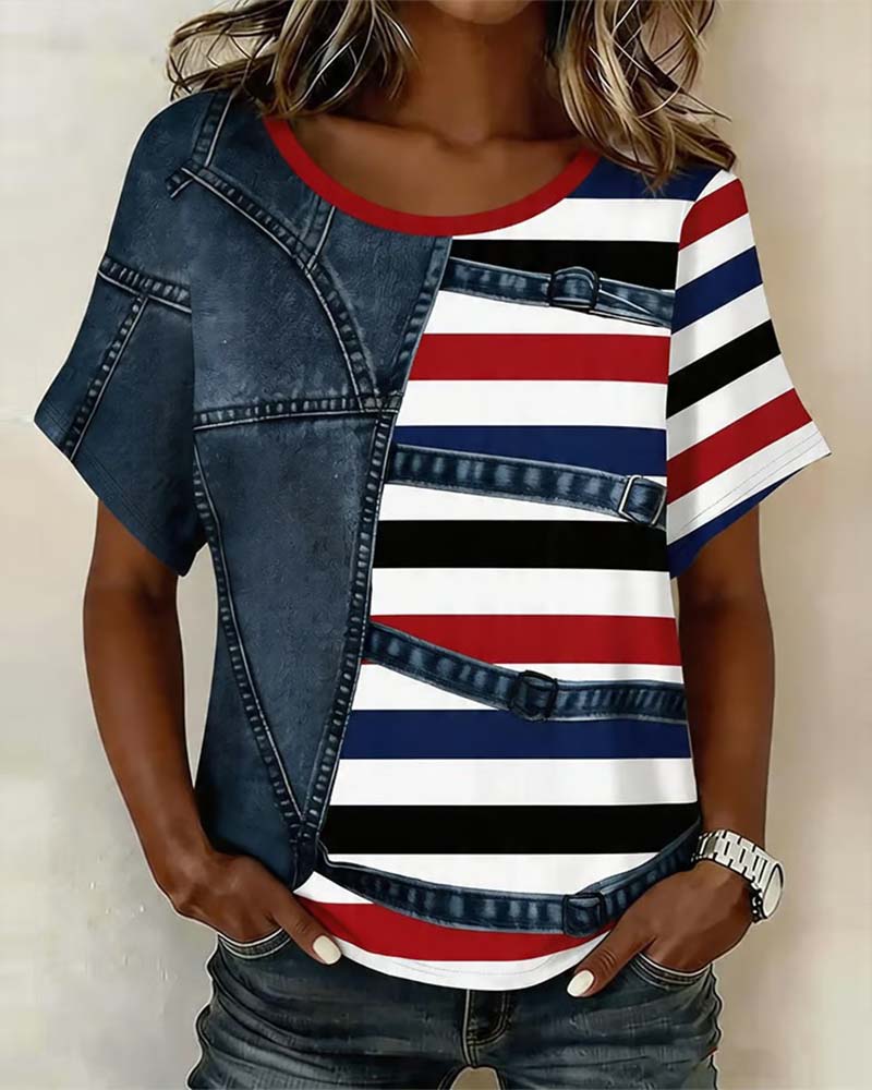 T-Shirt Streep Patchwork Print