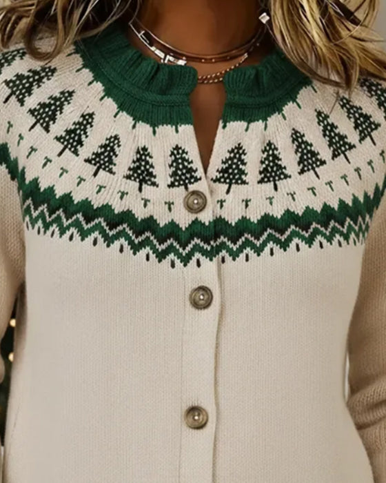 Langmouwige Geprinte Cardigan Met Knoopsluiting