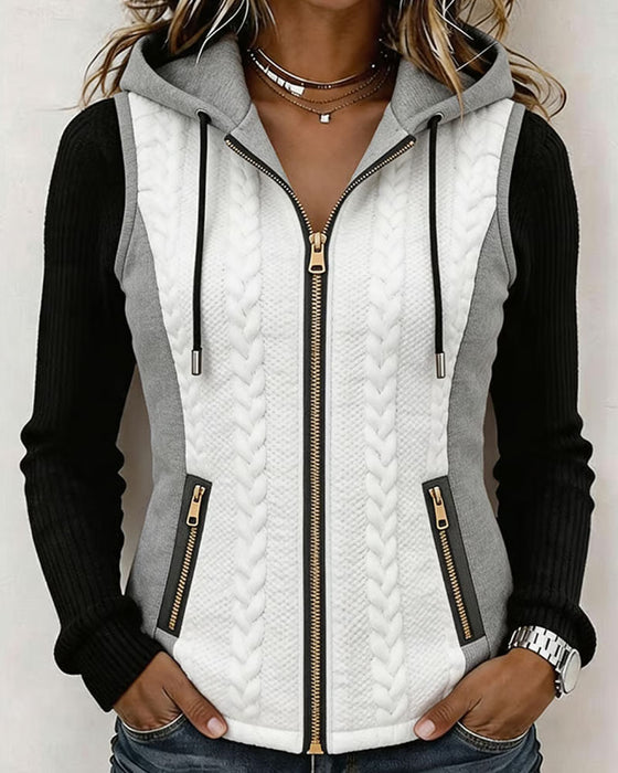 Jas Contrastkleur Met Capuchon Rits