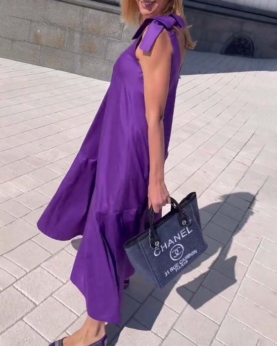 Casual jurkje met effen kleur en bandjes