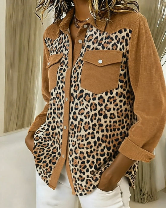 Langmouwig Shirt Met Leopardprint En Patchworkdetails