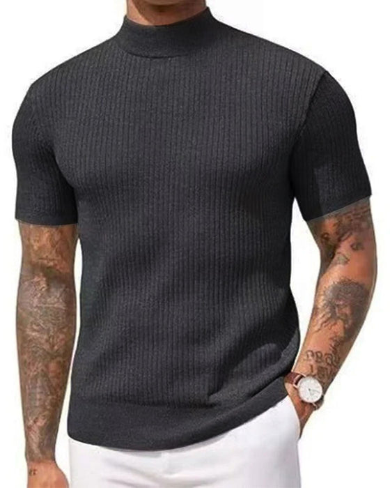 T-Shirt Mock Neck Heren Korte Mouw
