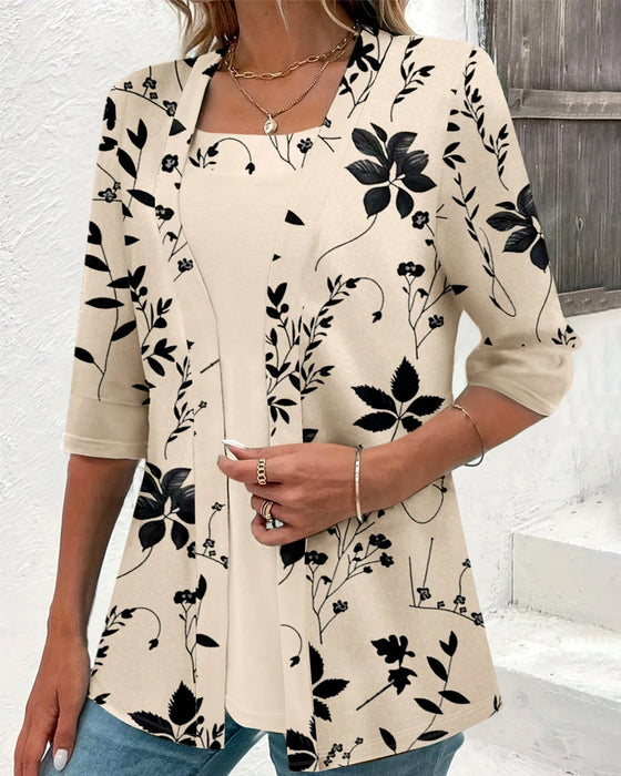 Elegant Fake Tweedelig T-shirt met Bloempatroon