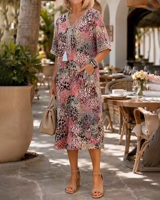 Jurk Kleurrijk Luipaard Print Midi
