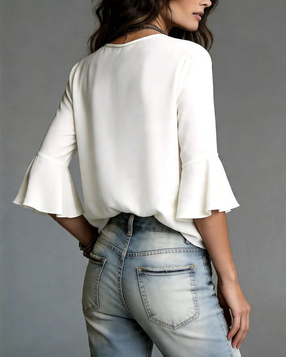 Blouses V-Hals Strik Flare Mouw