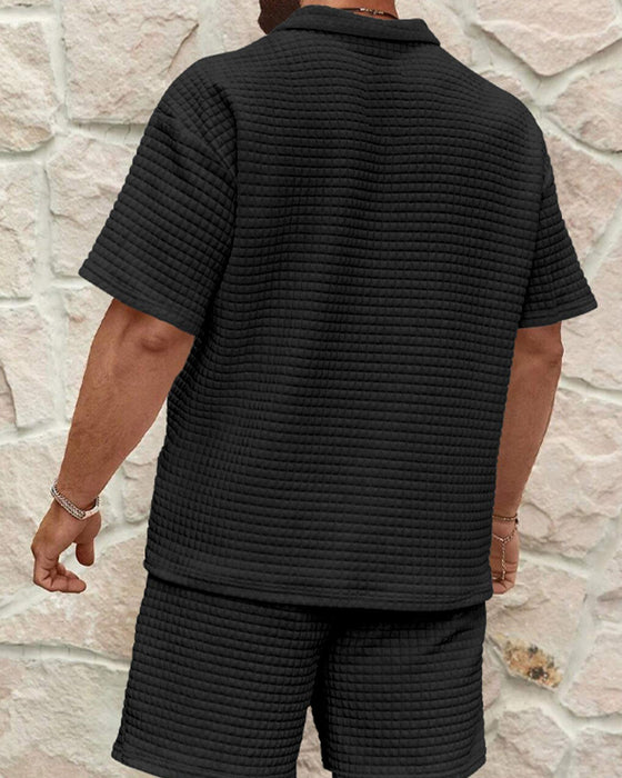 Set Polo Kraag Rits Wafel Textuur Shorts