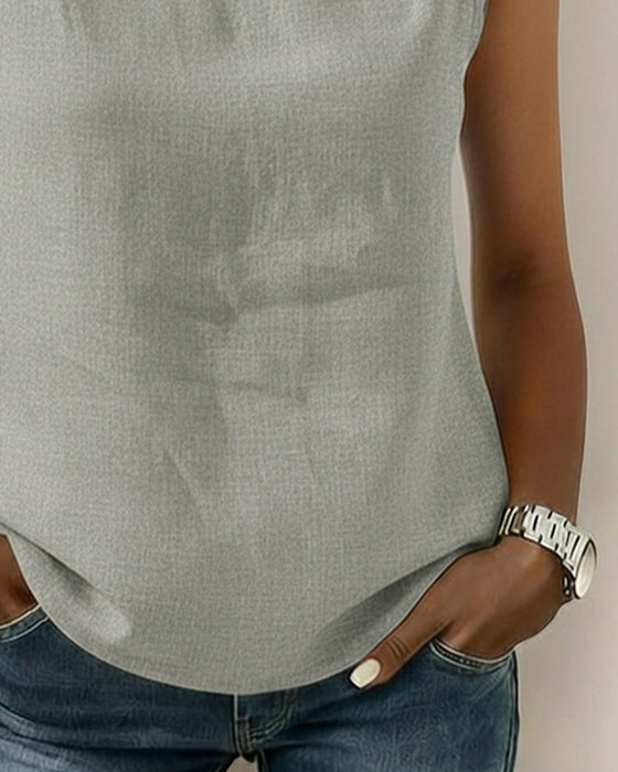 Blouse Zuiver Katoen Kraag Mouwloos