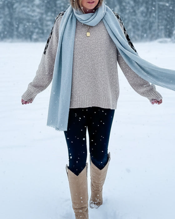 Trui casual ronde hals luipaardprint patchwork