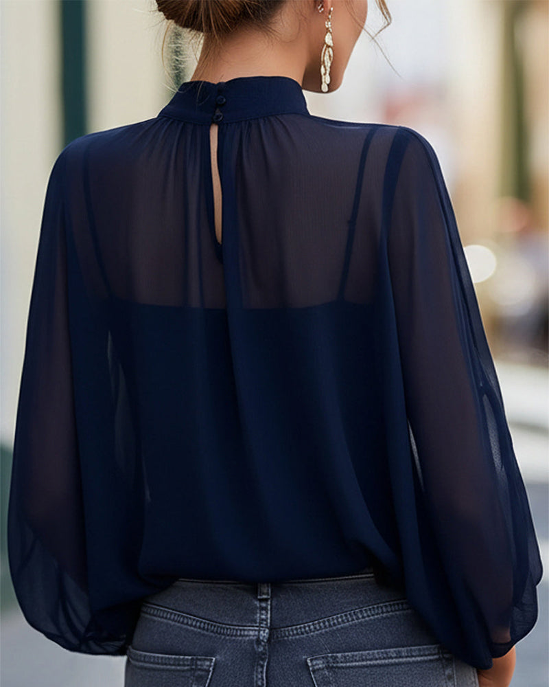 Blouse Elegant Semi-hoge Hals Sheer