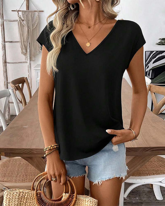 T-Shirt V-Hals Rug Strik