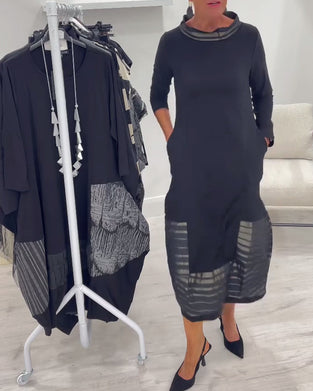 Modieuze Effen Kleur Jurk Met Inzetstukken