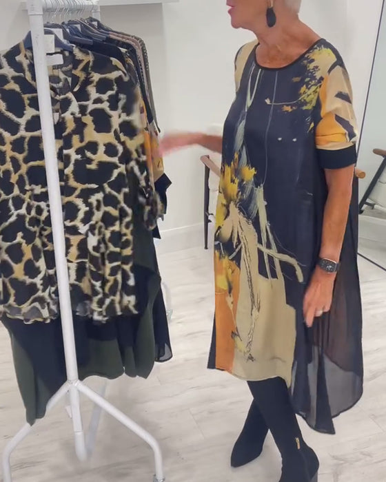 Jurk Met Ronde Hals En Retro Print