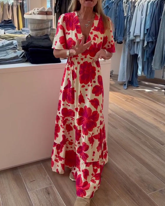 Jurk Diepe V Resort Taille Geprint