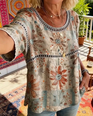 Top Uitgeknipt Ronde Hals Bedrukt