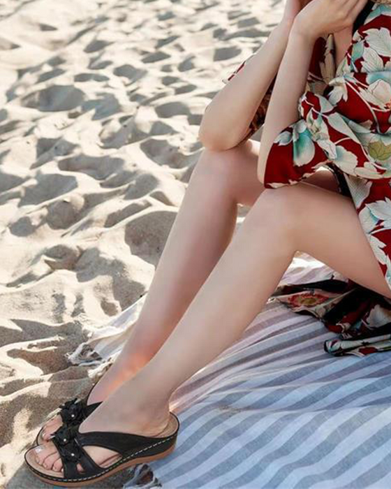 Sandalen Vintage Effen Bloem Wedge