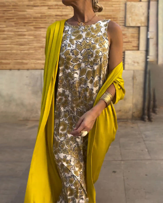 Vintage print elegant tweedelig pak