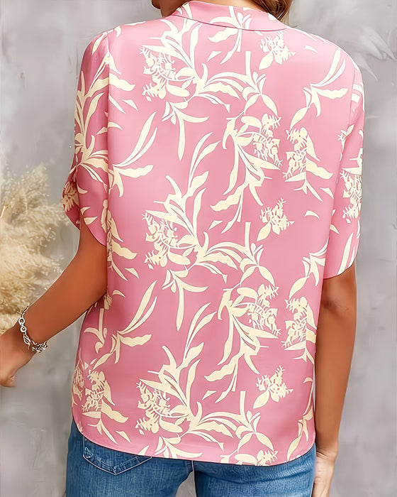 Blouse V-Hals Bedrukt Korte Mouw