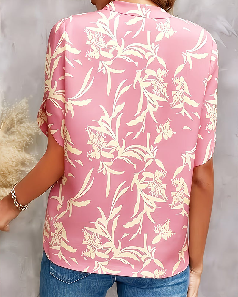 Blouse V-Hals Bedrukt Korte Mouw