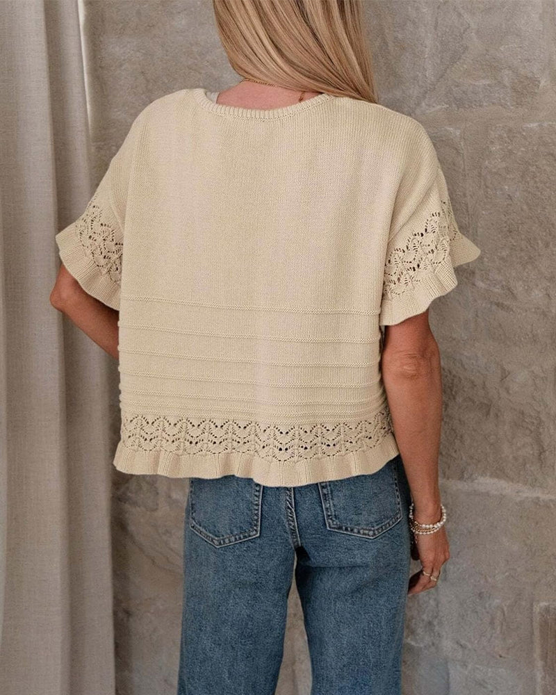 Blouse Ronde Hals Ruche Zoom Uitgesneden