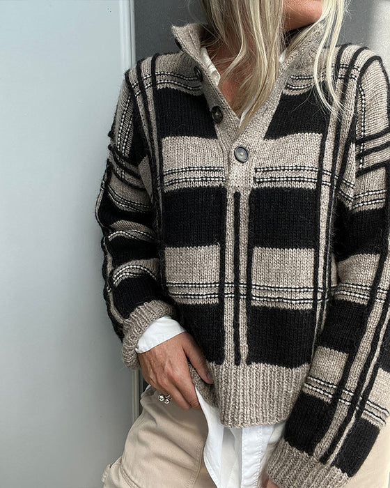 Pullover Knoop Turtleneck Ruit Kleurblok