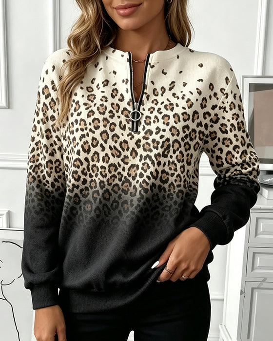 Sweatshirt Rits Gradient Luipaardprint
