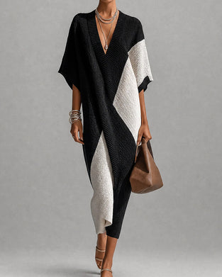 Sweater Jurk Kleurblok V-Hals