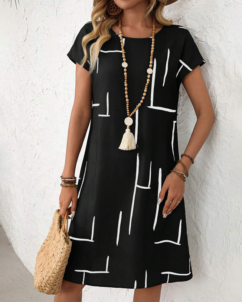 Jurk Abstracte Lijn Katoen En Linnen