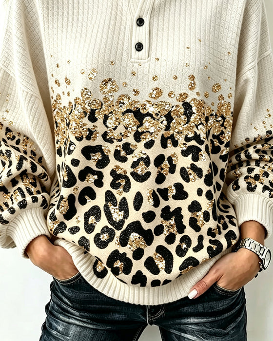 Sweatshirt Ronde Hals Geknoopt Luipaardprint
