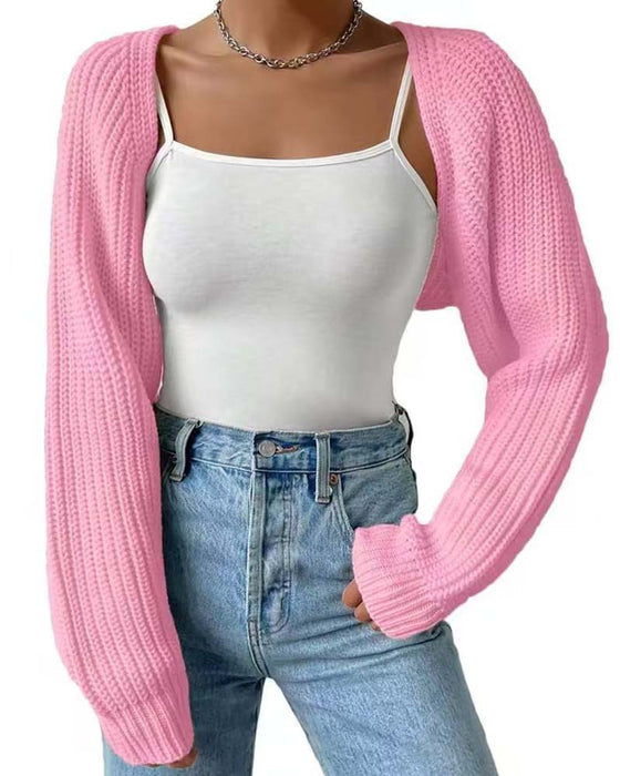 Cardigan Effen Kleur Lange Mouw Kort