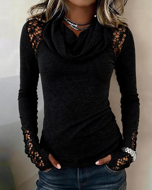 Blouse Slouchy Mock Hals Lange Mouw Uitsnede