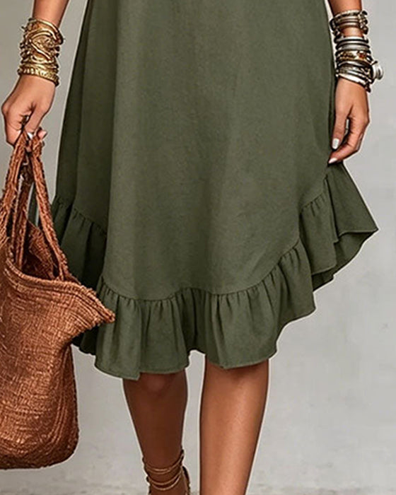Jurk Casual V-Hals Geruwd Midi