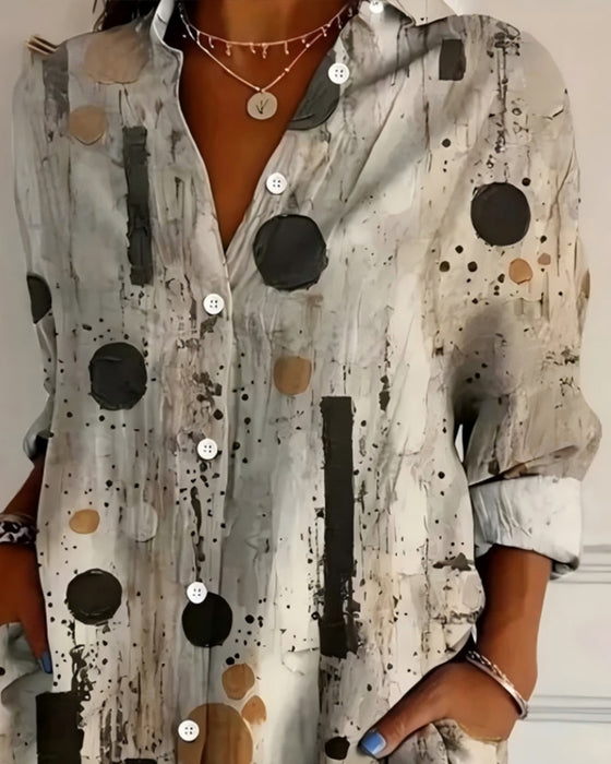 Stippelige Modieuze Shirt Met Kraag