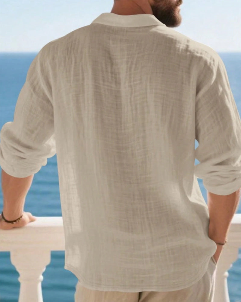 Overhemd Heren Lichtgewicht Los Linnen Lange Mouw Polo