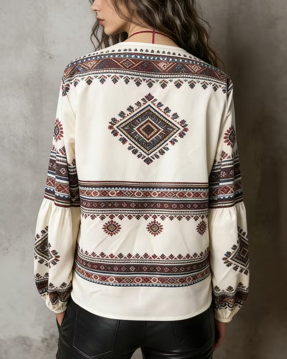 Blouse Etnisch Geometrisch Print Lantaarn Mouw