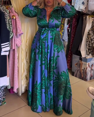 Jurk Lange Mouw V-Hals Taille Swing