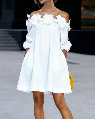 Jurk Off-Shoulder Bloemig Accent