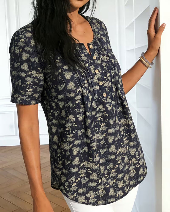 Blouse Vintage Gerimpeld Bloemen