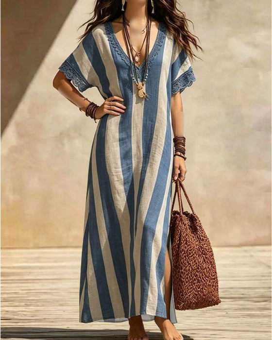 Jurk V-Hals Gestreept Casual
