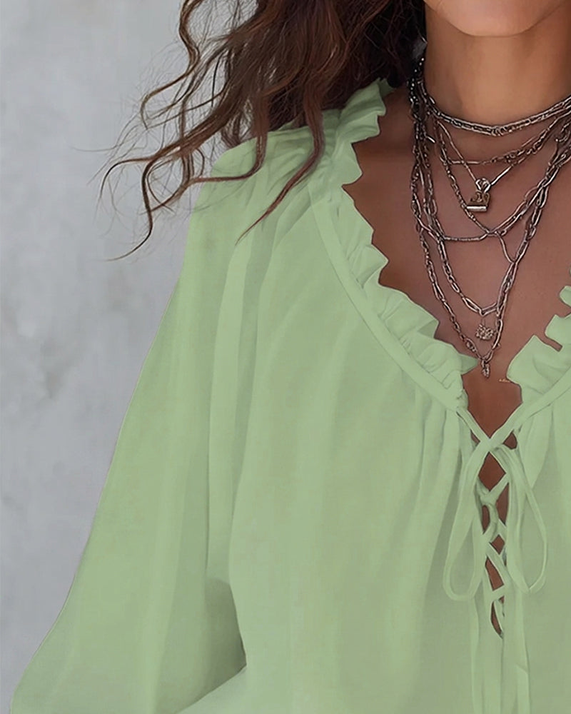 Blouse V-hals Vetersluiting
