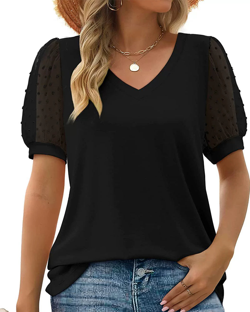 Blouse Effen Mesh Pofmouw