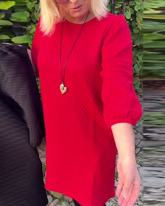 Jurk casual effen kleur ronde hals