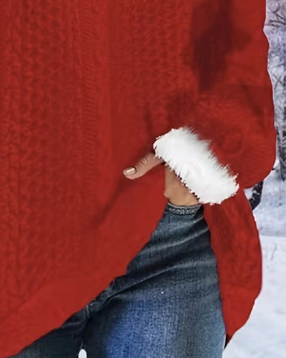 Top Pluche Rand V-Hals Kerst
