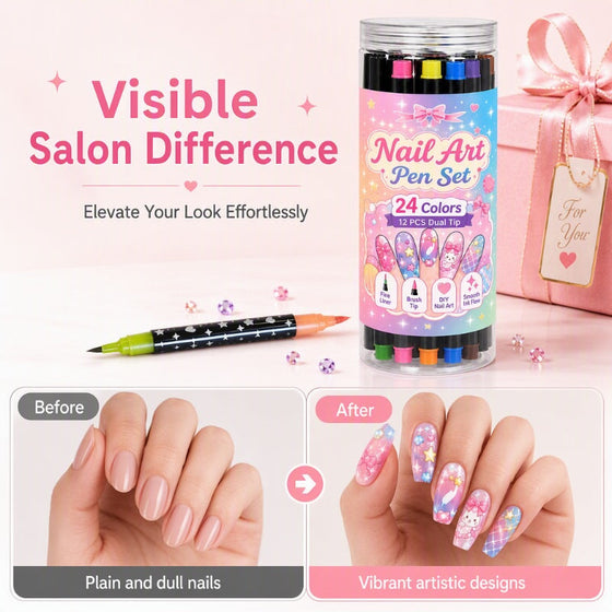 24 Kleuren Dubbelzijdige Nagelkunstpennen Set