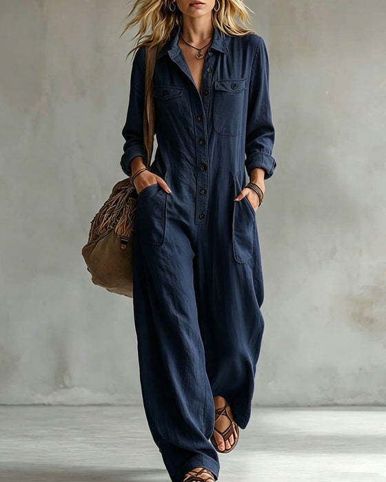Jumpsuit Effen Kleur Lange Mouwen