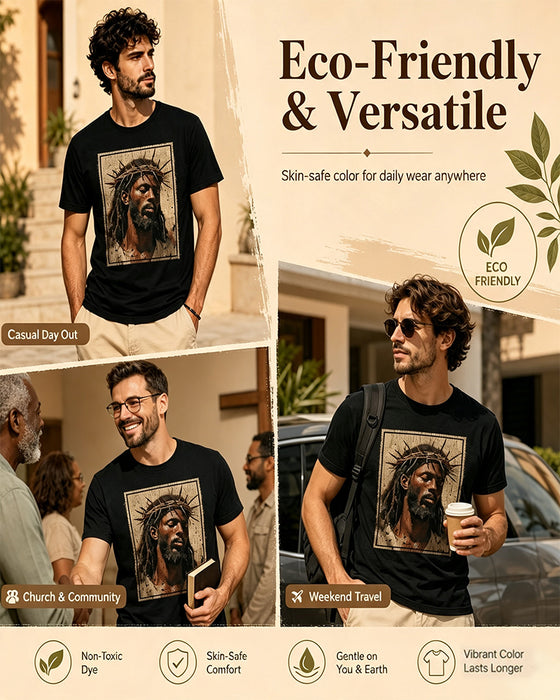 T-Shirt Heren Vintage Zwart Druk