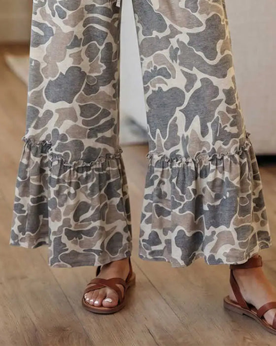 Broek Elastische Taille Camo Ruffle Capri