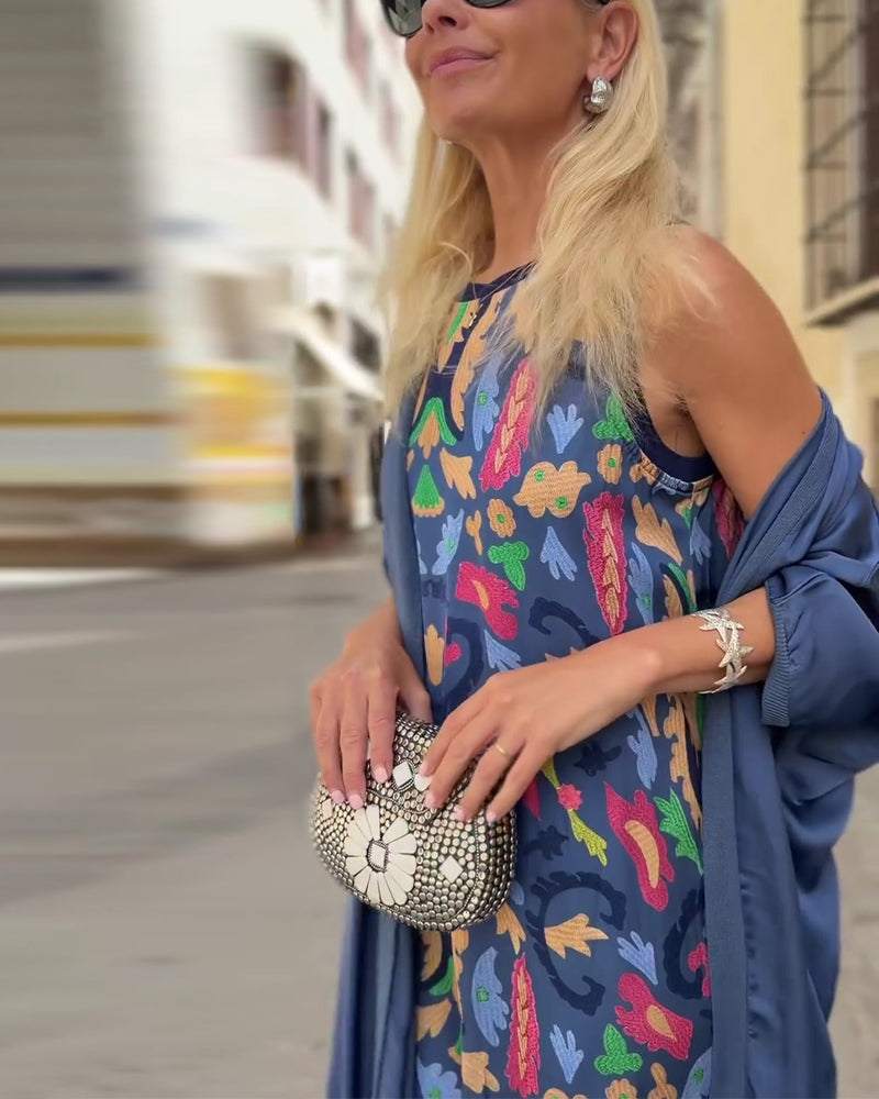 Set Mouwloze Lange Jurk Met Lange Vest