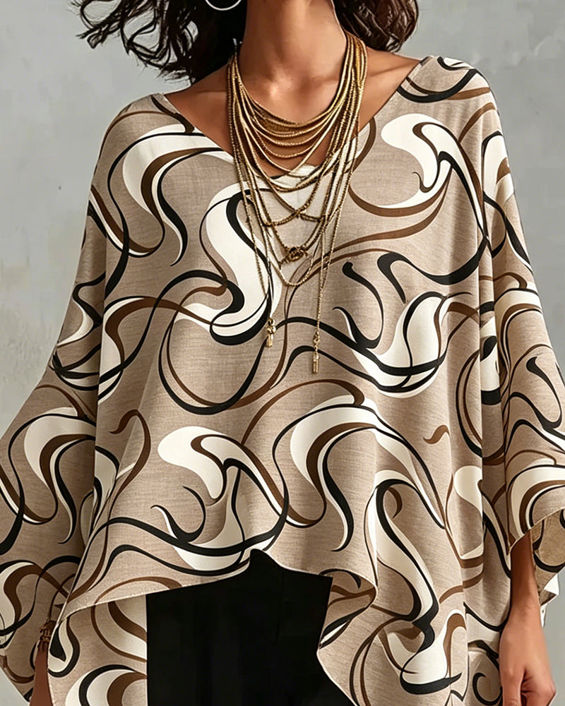 Blouse V-Hals Lijn Onregelmatig Vleermuis Mouw